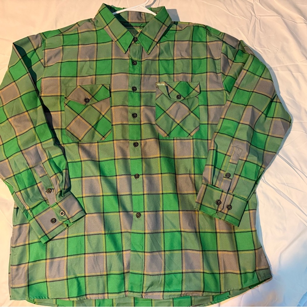 DIXXON Green and Gray Plaid Casual Button Down Shirt